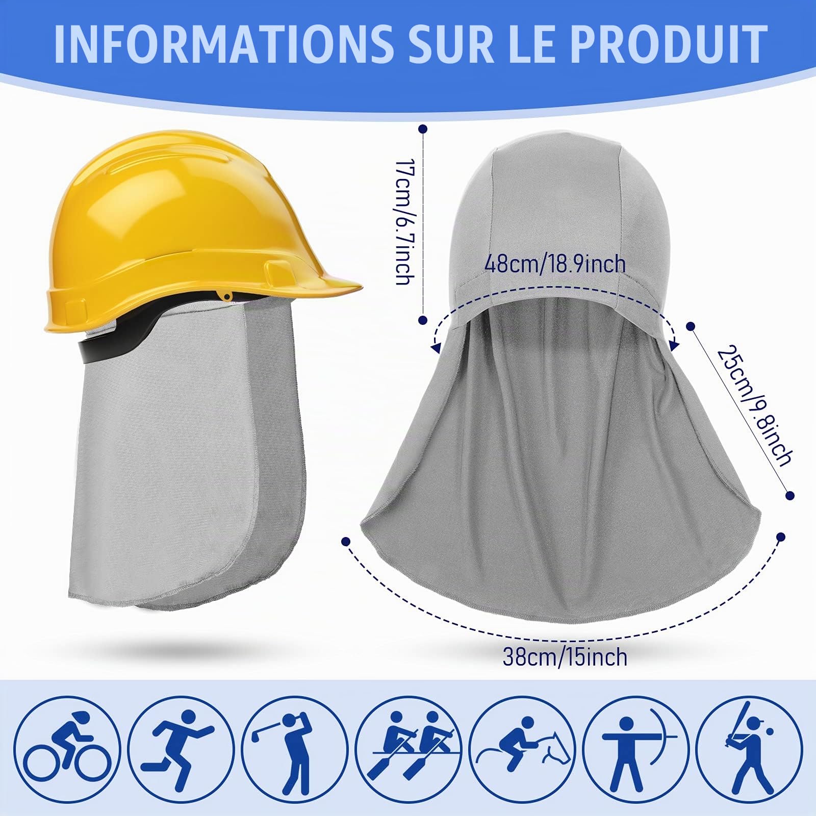 3 Pièces Doublure de Casque avec Protège-Nuque, Bonnets de Crâne de Refroidissement Casquette Anti-Transpiration avec Queue Chapeau de Protection du Cou de Cyclisme Pare-Soleil, 3 Couleurs