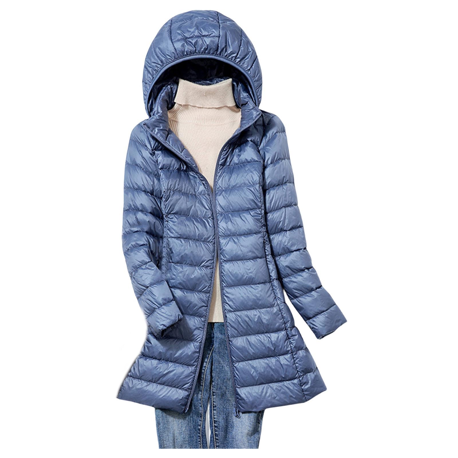 Daunenmantel Damen Lang Winter Verdickte Steppmantel Mit Kapuze Winterjacke Warm Daunenjacke Zipper Steppjacke Mit Taschen Puffer Jacke Frauen Wintermantel Einfarbige Langmantel Bequeme