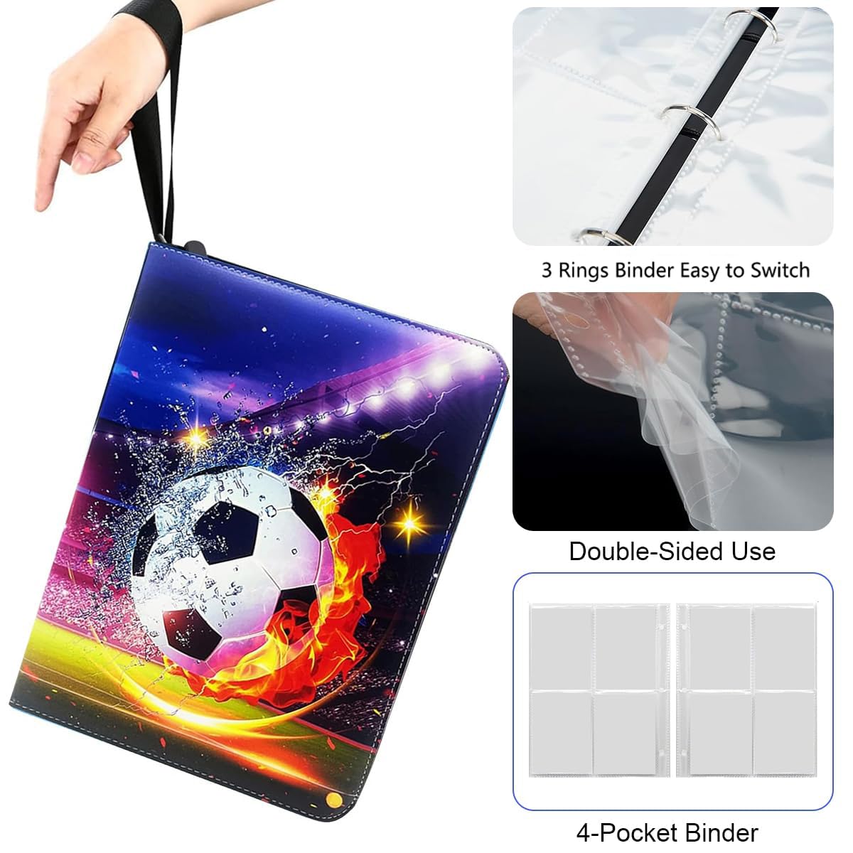 PATPAT 400-Pocket Football Card Binder, Kids, Waterproof PU Zipper 2