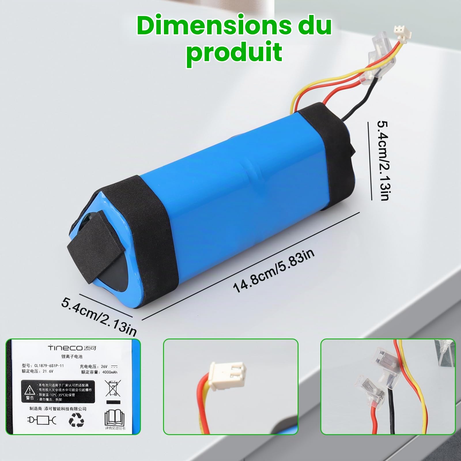 21.6V 4000mAh Batterie de Remplacement Lithium-ION Compatible avec Tineco iFloor 3, Floor One S3, Floor One S3 Breeze sans Fil Aspirateur à Sec Humide sans Capacité