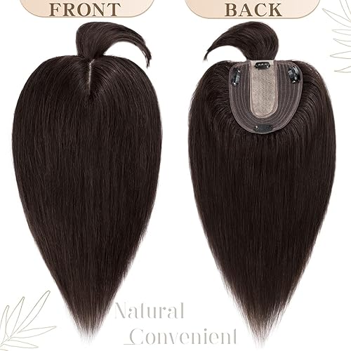 Miniatura 9 de S-noilite Toppers para el cabello para mujer con flequillo, parte superior de cabello humano real, 130% de densidad, base de seda, clip en la parte