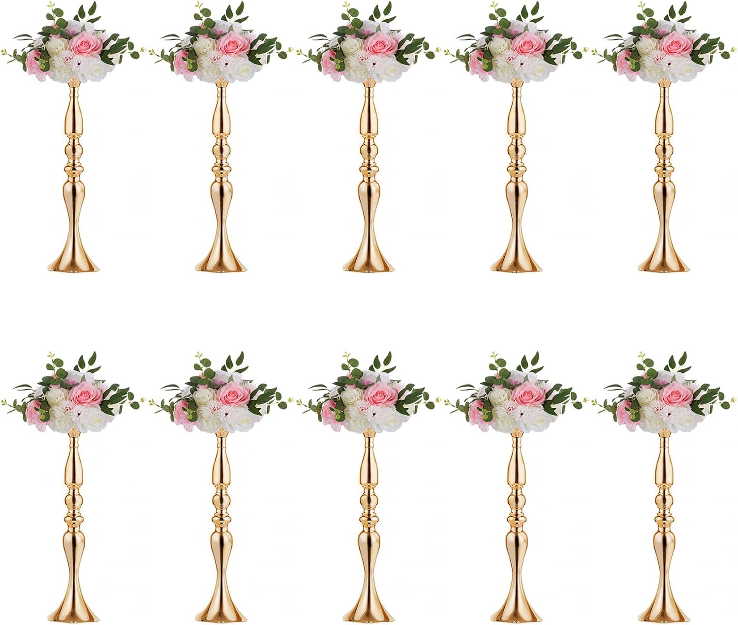 Nuptio Vases for Centerpieces 10 Pcs Gold Vases Wedding Centerpieces for Tables Versatile Metal Flower Arrangement for Wedding Party Dinner Centerpiece Decor (Gold, 19.7" H)