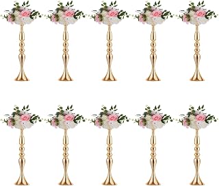 Nuptio Vases for Centerpieces 10 Pcs Gold Vases Wedding Centerpieces for Tables Versatile Metal Flower Arrangement for Wedding Party Dinner Centerpiece Decor (Gold, 19.7" H)