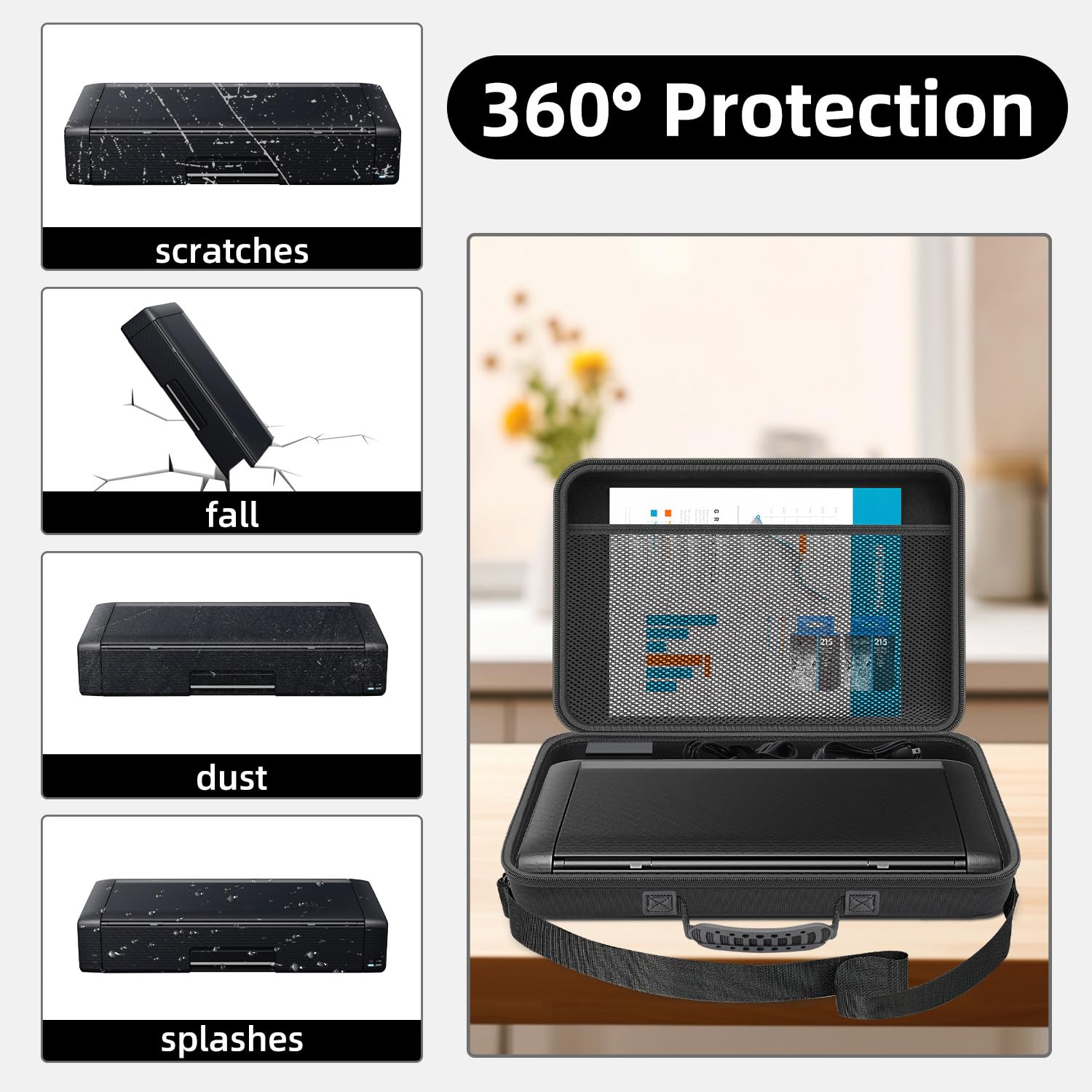 Hartschalen-Reisetasche für Epson Workforce WF-110 / WF-100 kabellose Mobile Drucker, Aufbewahrungstasche für Drucker (nur Hülle) | Schützende Tragetasche, stoßfeste Schale, innerer Aufbewahrungs-Organizer, staubabweisend, für Reisen und Büro, Doppelzweck