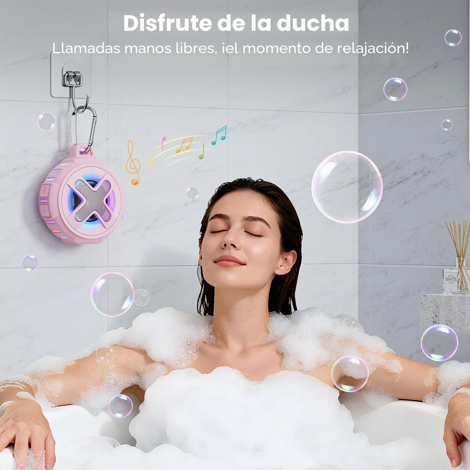 Xleader Mini Altavoz Bluetooth Rosa, Certificado IPX7 Impermeable Ducha Piscina Flotante Altavoz con Luces, Clip, Micrófono, Crystal Sound&Bass, Playa Viaje Ideal Chica Adolescente Mujer Regalos