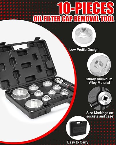 Miniatura 4 de MOFEEZ Juego de llaves de filtro de aceite, 10 piezas de juego de llaves de filtro de aceite, 3/8 pulgadas, kit de herramientas de extracción de
