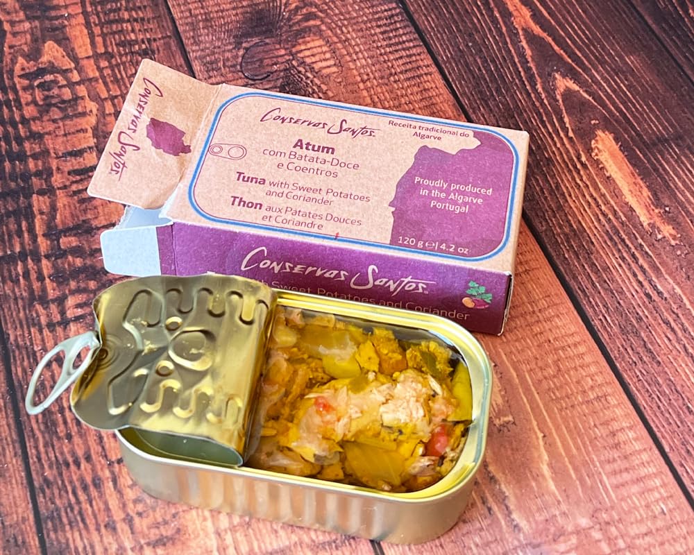 Conservas Santos, Algarve Portugal - Gourmet Thunfisch mit Süßkartoffel und Koriander - 5er Pack (5 x 120 gr)