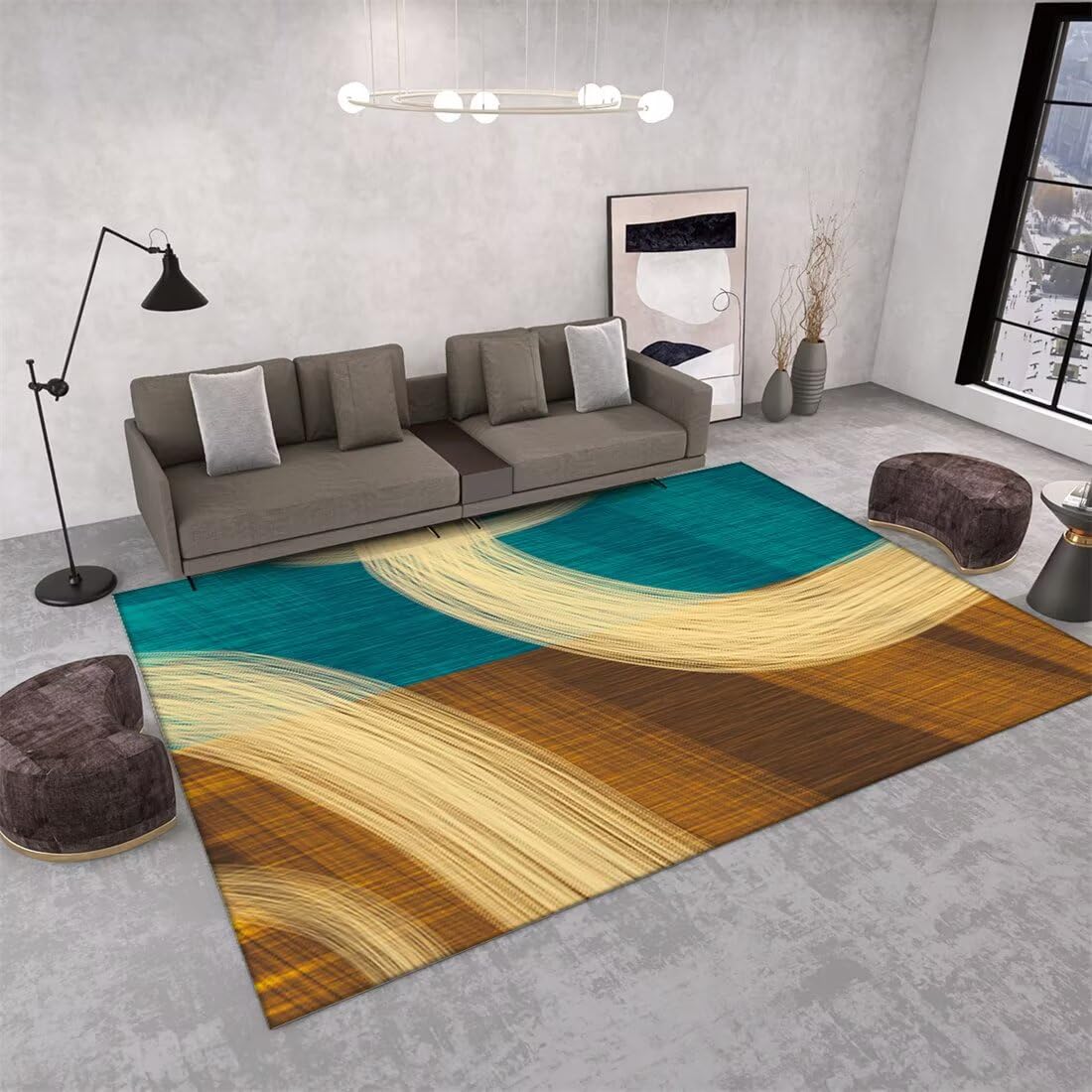 Tapis chambre enfant fille bleu et jaune moderne 90x200cm pour deco salon