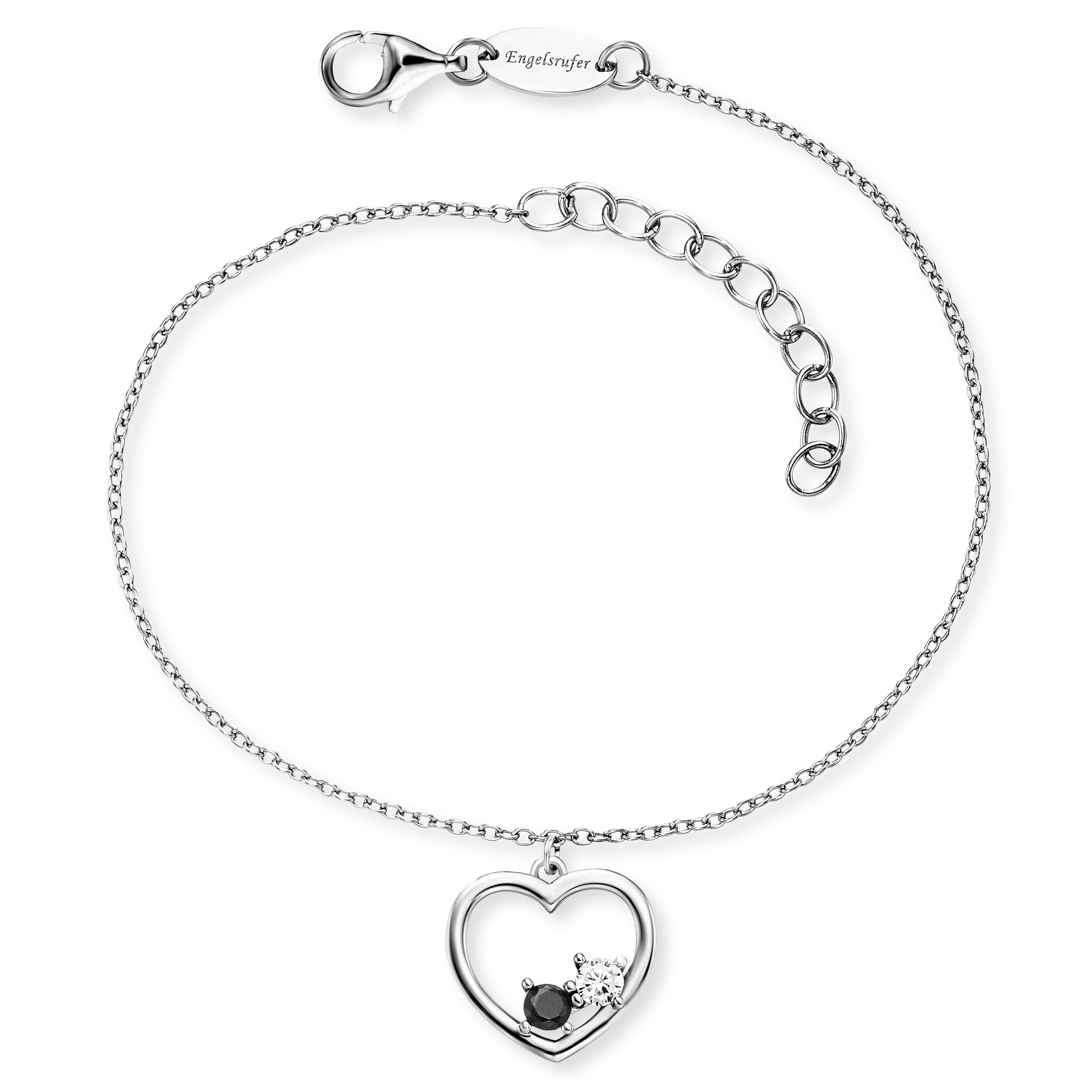 Engelsrufer Armband Yin Yang Herz für Damen aus 925er Sterlingsilber rhodiniert – Zirkonia – Symbol für Kraft & Liebe – Karabinerverschluss – Länge: 17+3 cm