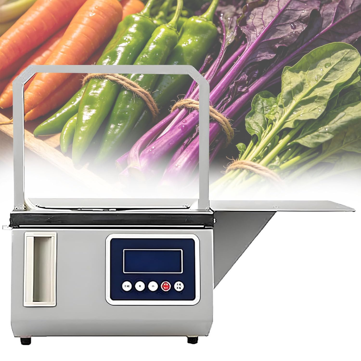 Ymnogjie Photoelectric Induction Vegetable Strapping Machine, Desktop Industrial Tape Banding Tool, 1.5s Fast Binding Cycle, Energy Saving & User Friendly for Retail, Catering