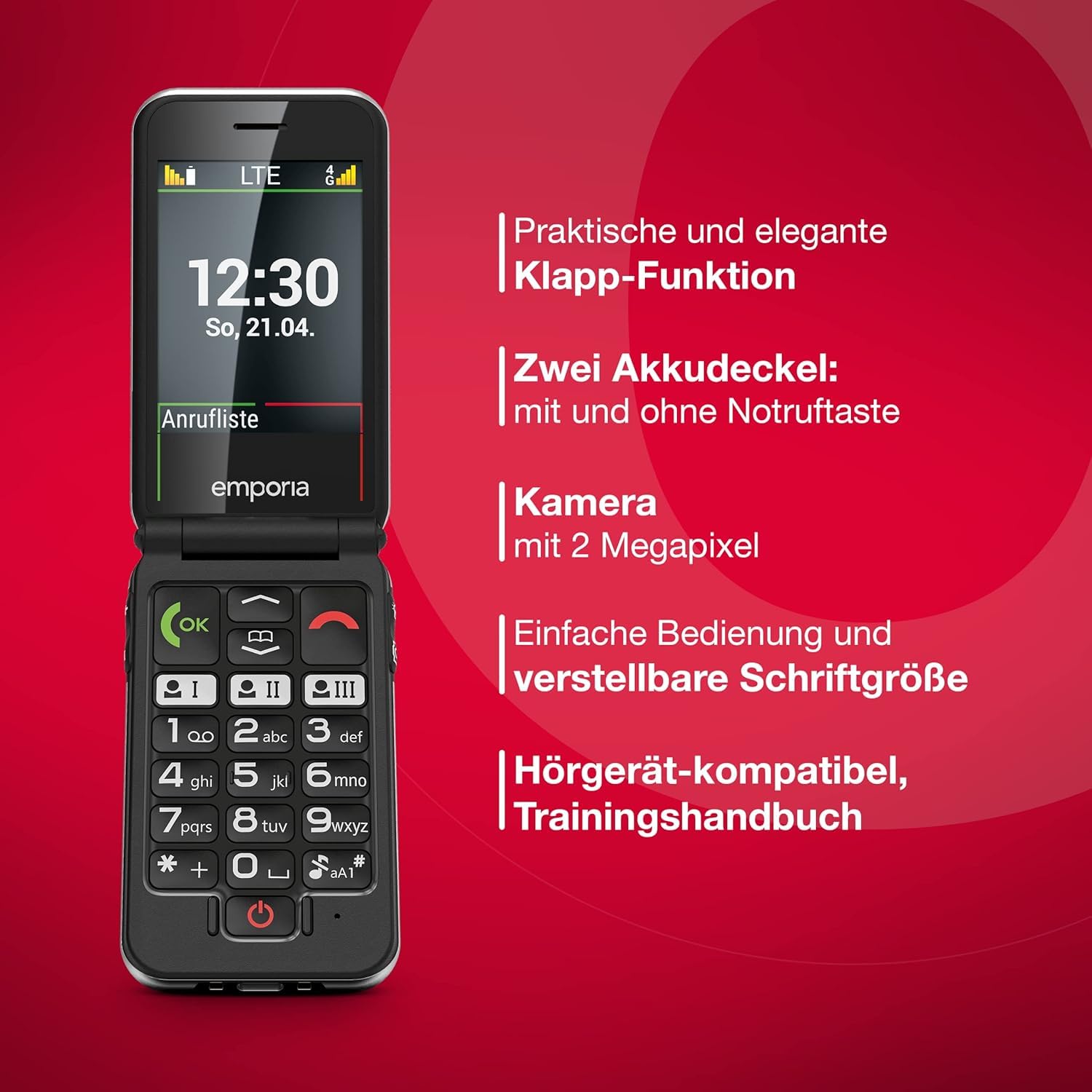 Image secondaire de Emporia Joy-LTE Téléphone Portable pour Seniors 4G Volte | Téléphone Portable Pliable sans contrat | Téléphone Portable avec Bou