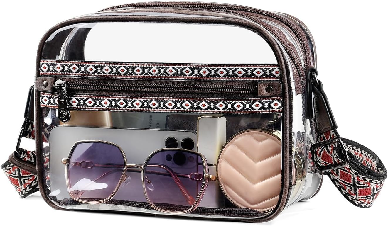 FADEON Clear Stadium Bags for Women, Designer Leather Clear Crossbody Purse Large Transparent Bag with Wide Strap for Events - Image 9