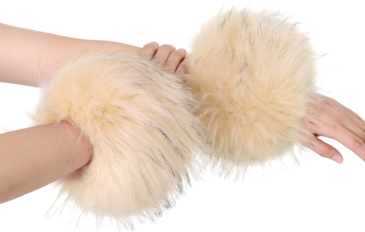 LA CARRIE Women's Leopard Print Faux Fur Wrist Cuffs,Winter Fox Furry Bands Arm Warmer - Image 3