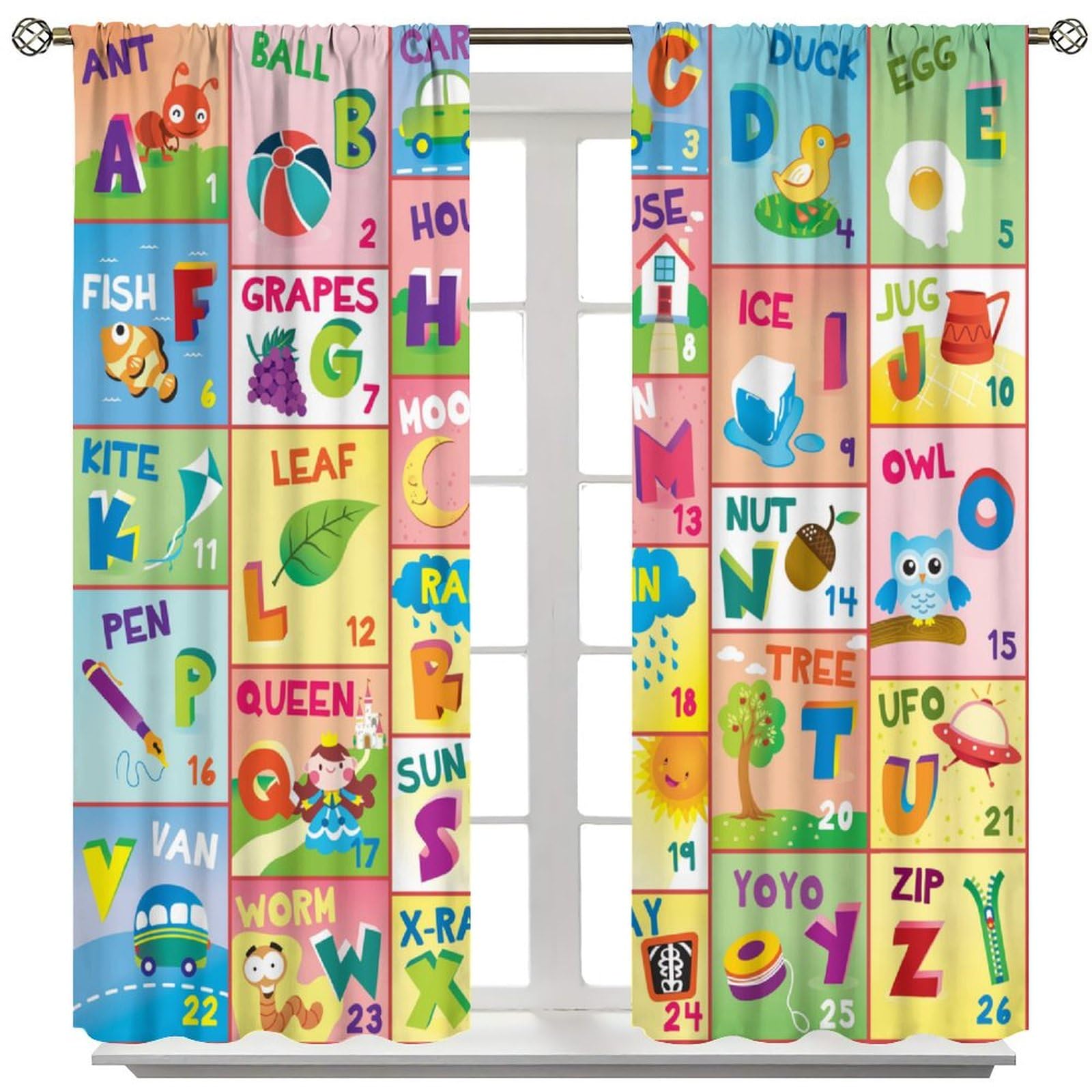 Colorful ABC Classroom Nursery Curtains Kids Alphabet Learning Baby Boys Girls Curtain with Rod Pocket for Children Toddler Playroom Home Drapes Window Treatments 2 Panels Set 42