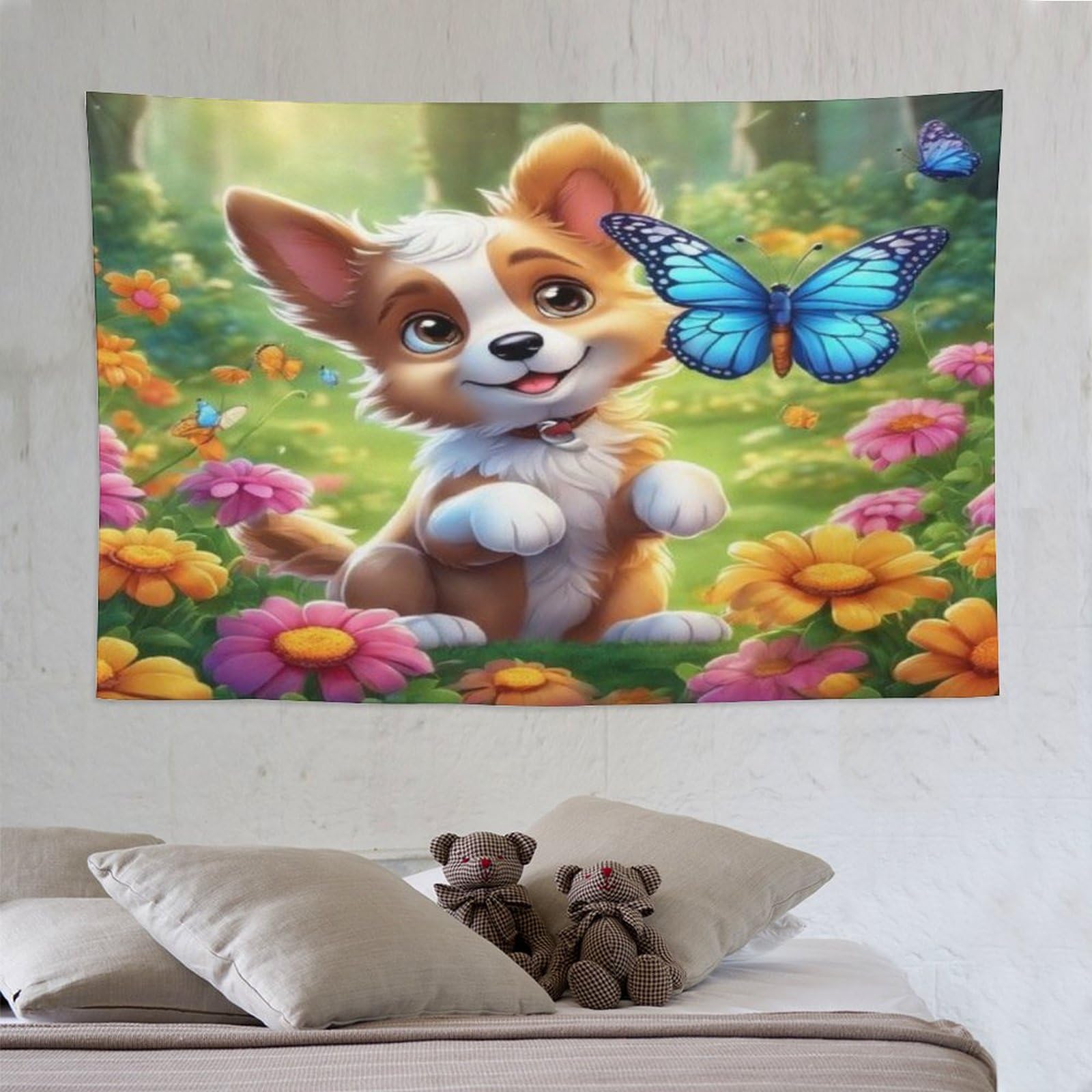 PAZZK Cute Dog Tapestry Wall Hanging Tapestry Tapestries for Bedroom Living Room Dorm Decor 150×230cm