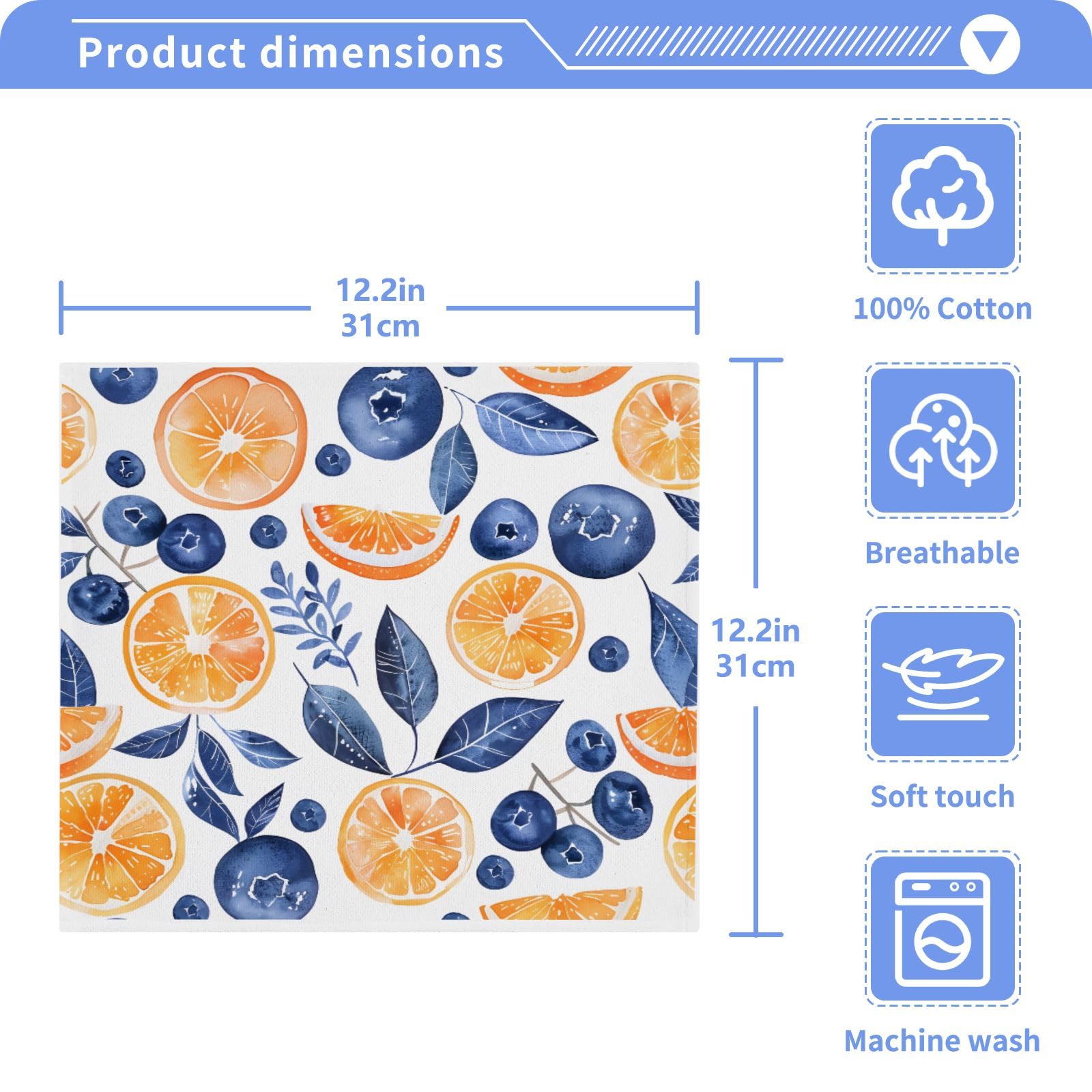 ALAZA Wash Cloth Set 100% Cotton Fingertip Towels Face Cloths Sets Blueberry Oranges Highly Absorbent Soft Feel Set of 2