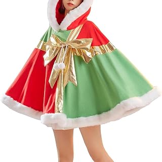 Christmas Costume Shawl Faux Fur Trim Cloak Color Block Xmas Cape Party Warm Winter Thicking Costumes for Women