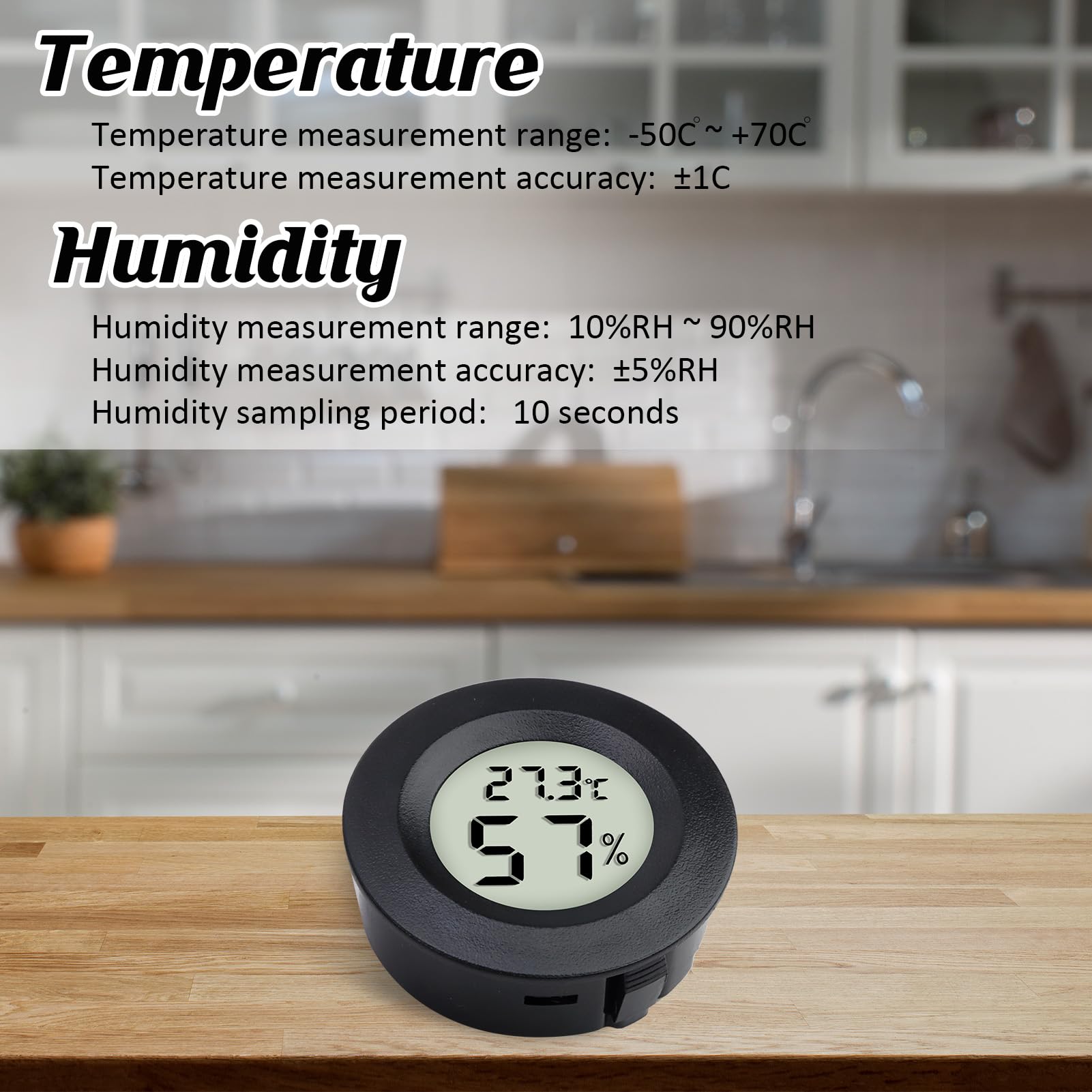 3Pcs Digital Hygrometer Thermometer Round LCD Temperature Humidity Monitor for Greenhouse Home Office Babyroom Basement Christmas New Year Gifts(Black) (3Pcs Black) - 5