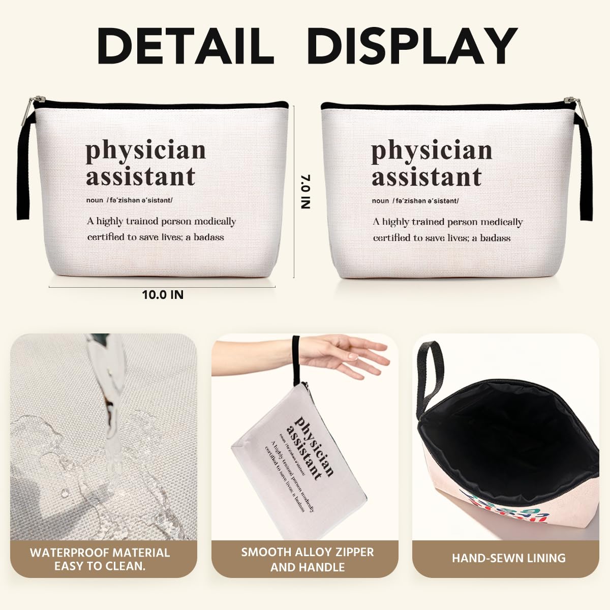 Physician Assistant Noun Physician Assistant Gifts Makeup Bag for Women Doctor Medical Student Cosmetic Bag Doctors Kit Zipper Pouch Bag Travel Bag for Graduation Birthday Christmas New Year's Day