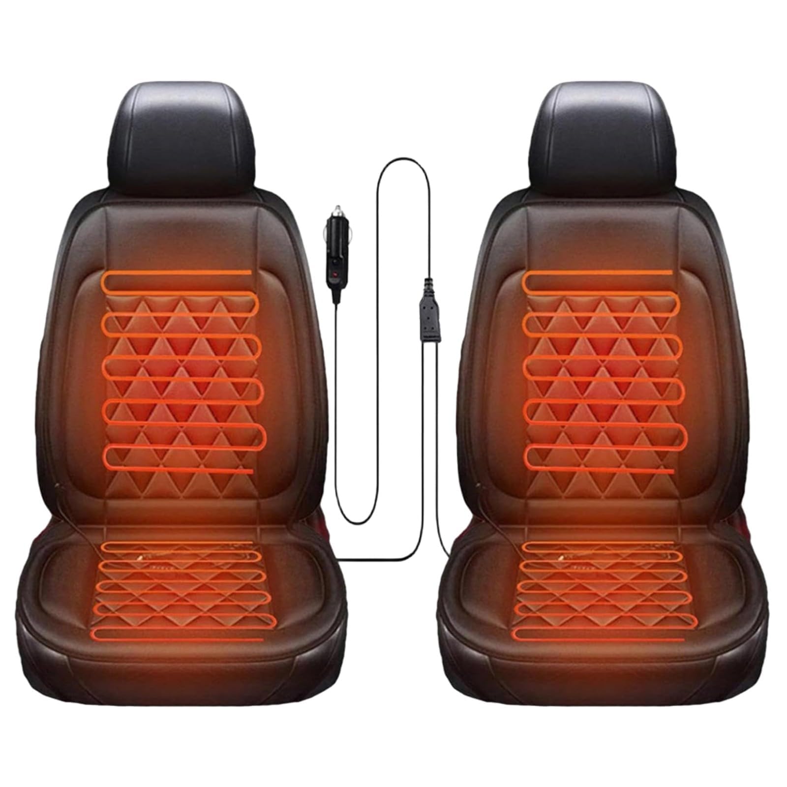 2PCS Comfortable Leather Heated Seat Cushion, Universal Seat Cover Pad, Soft Car Seat Covers with Full Back Seat Protector Pure Black For Winter (Black)