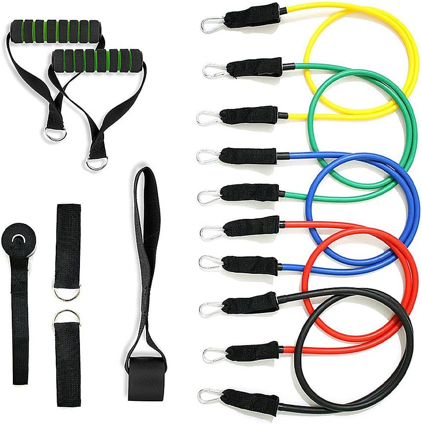 MTURE Resistance Bands with handles Yoga Strap Tube Stretch Body Building Fitness Pilates Workout Exercise Tool Kit - Multiple color