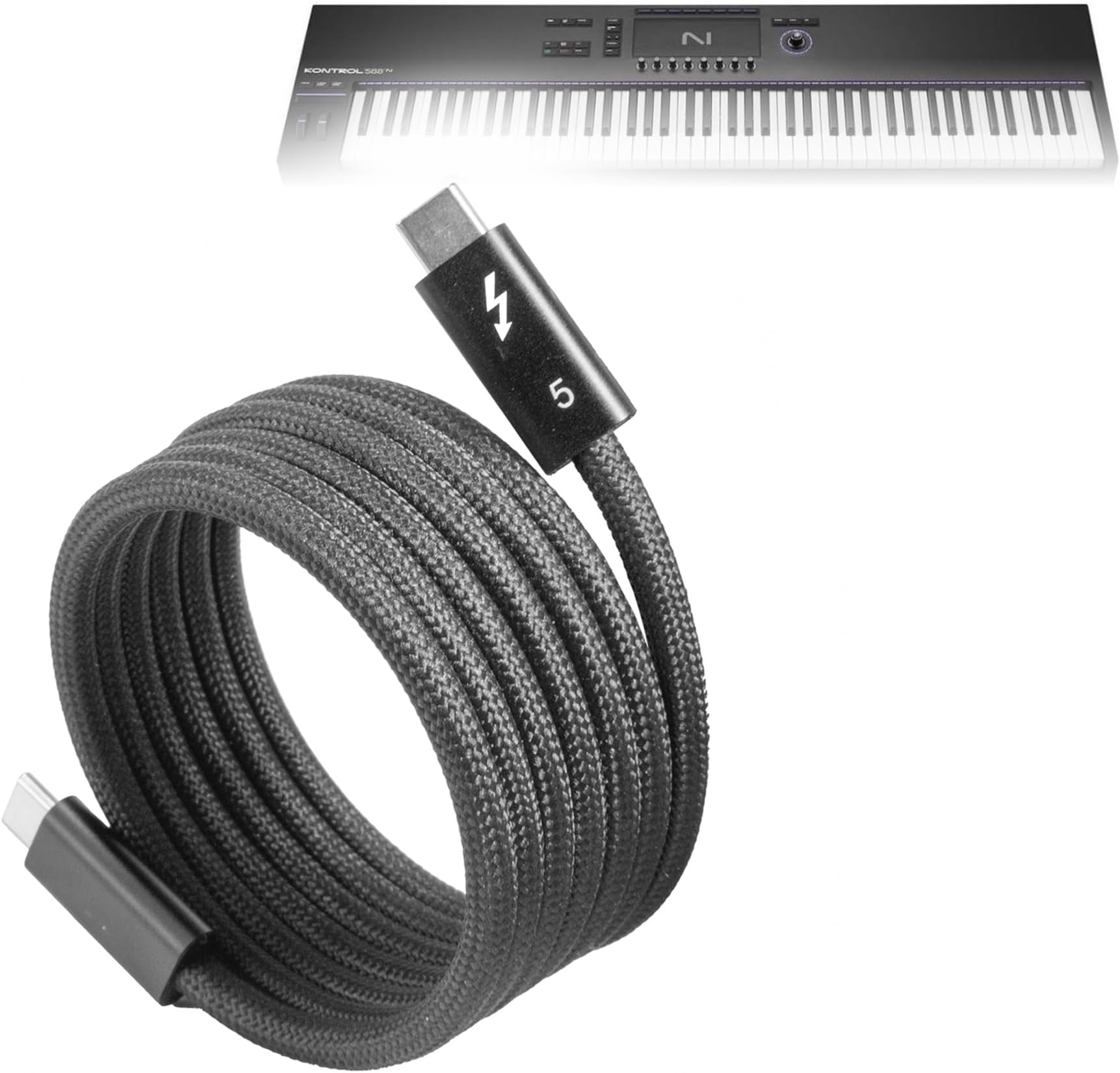 BoxWave Cable Compatible with Native Instruments Kontrol S88 MK3 - SnapWrap Thunderbolt 5.0 Cable (5ft 240W), Magnetic Self-Coiling Nylon Braided Retractable - Jet Black