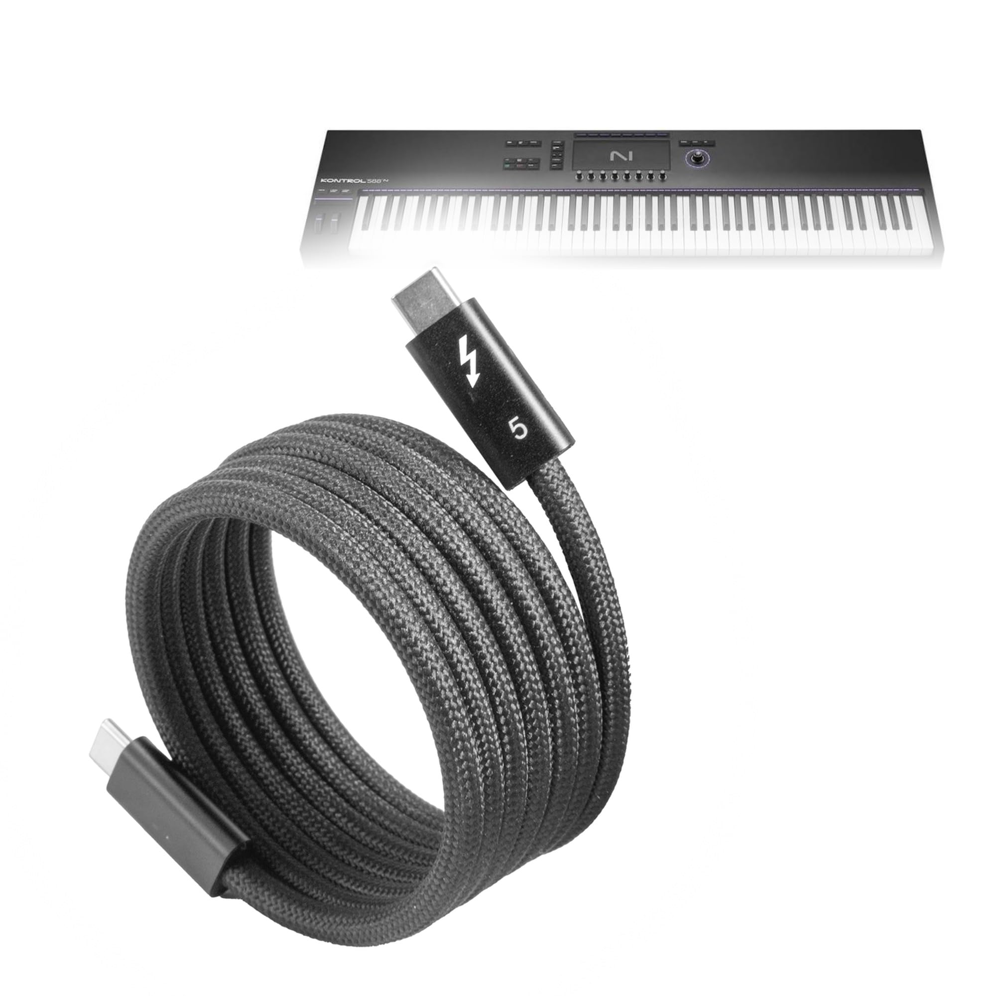 BoxWave Cable Compatible with Native Instruments Kontrol S88 MK3 - SnapWrap Thunderbolt 5.0 Cable (5ft 240W), Magnetic Self-Coiling Nylon Braided Retractable - Jet Black