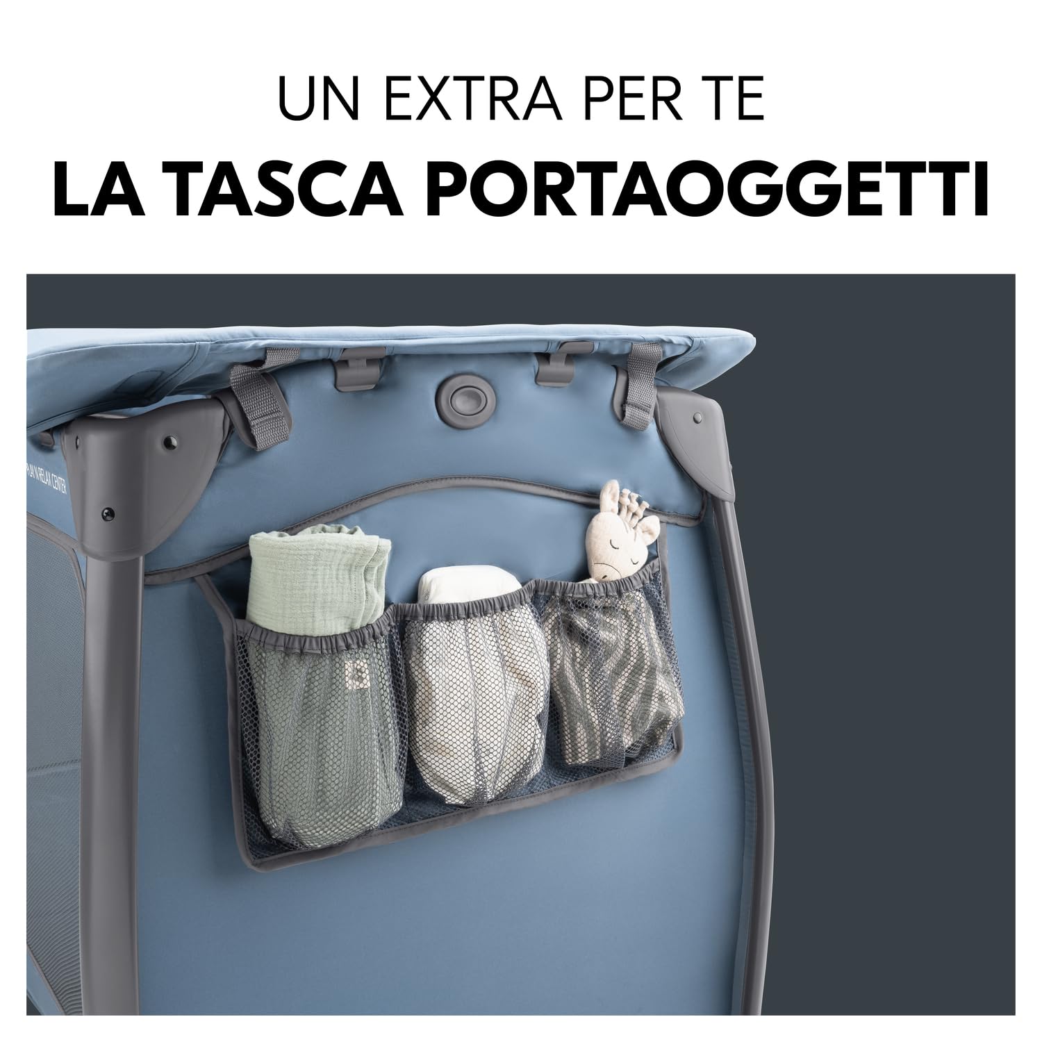 hauck Lettino Da Viaggio Play N Relax Center - Culla Neonato Da 0 Mesi Fino a 15 Kg - Box Bambini con Fasciatoio, Borsa e Apertura XL, Letto Pieghevole - Blu scuro
