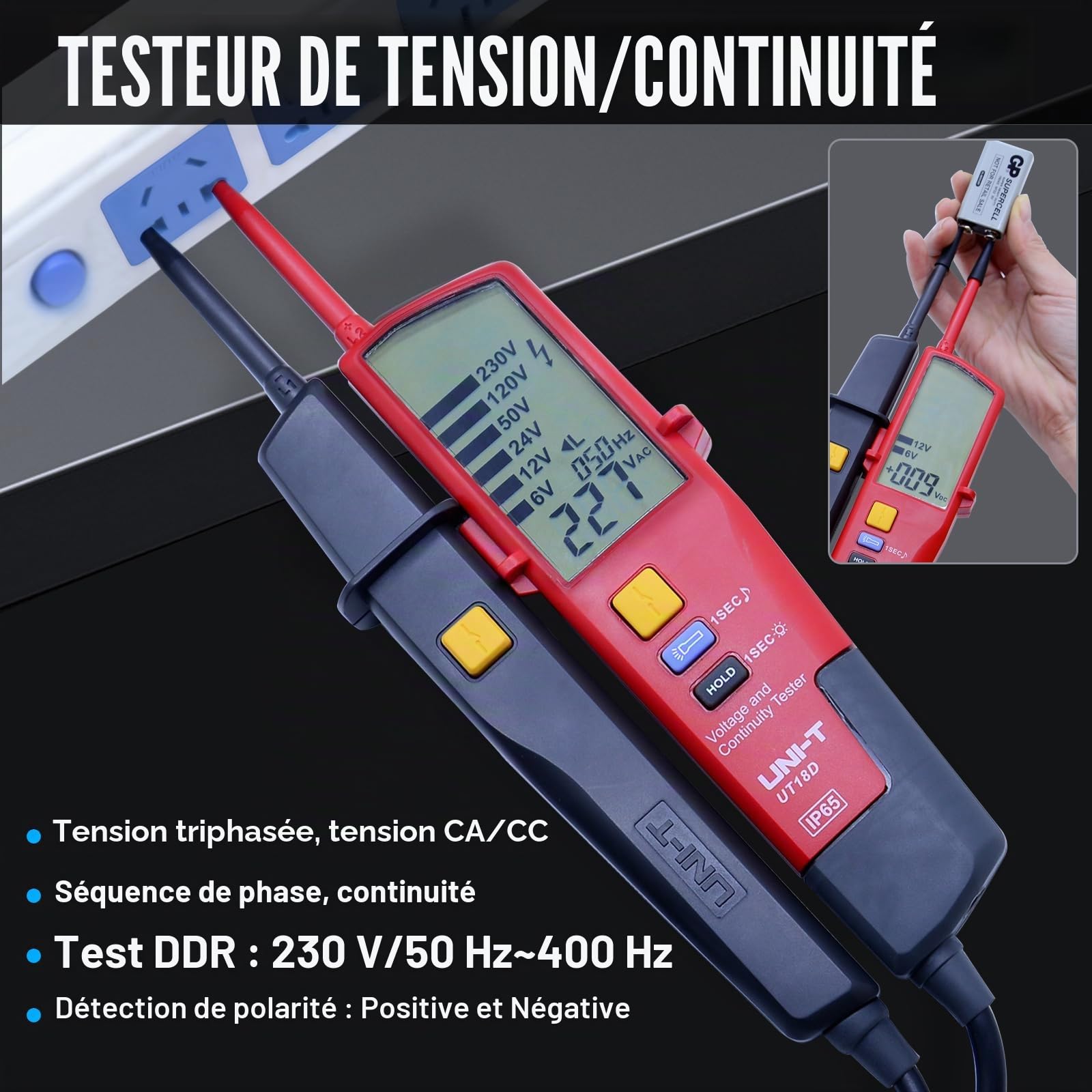 UNI-T UT18D Voltage And Continuity Tester Auto Range Volt Detectors Pen Date Hold/LED/LCD Display Digital Multimeter