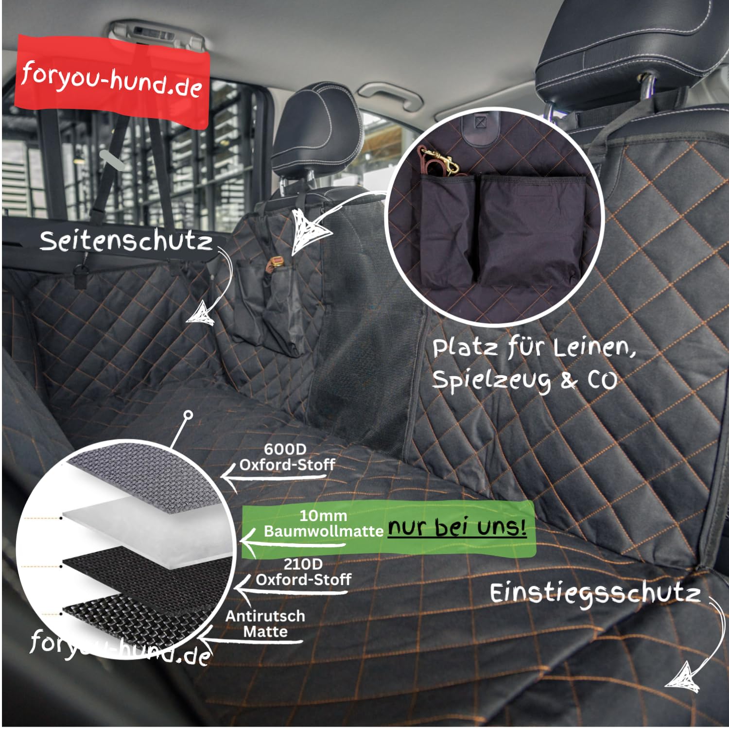 foryou® Rücksitzschoner Auto inkl. Hundedecke - Wasserabweisende Rückbankschoner für Hunde mit Seitenschutz und Sichtfenster-Kratzfeste Rücksitzabdeckung, Premium Qualität Made in Germany