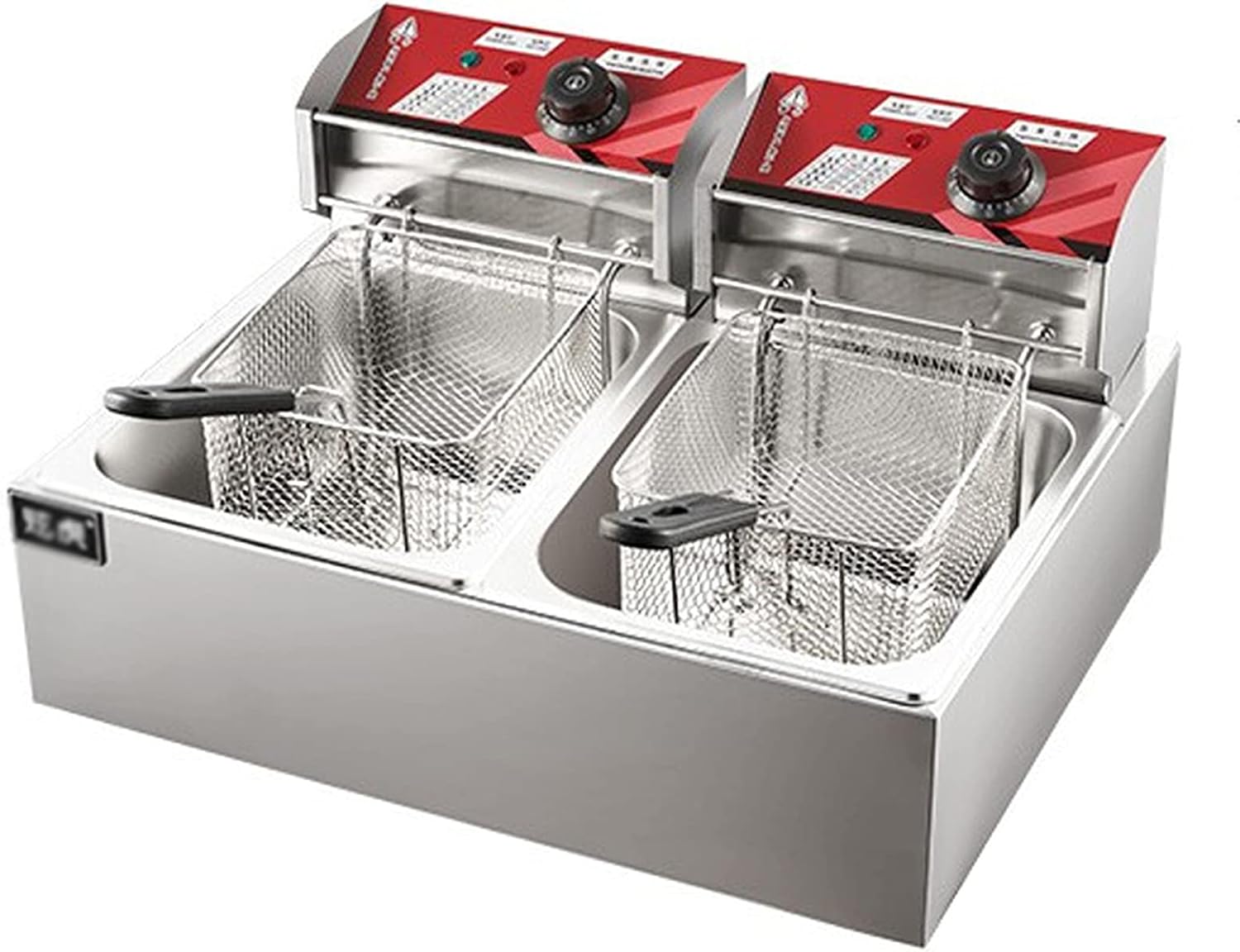Electric Fryer with Basket & Lid, 2500W 10L Stainless Steel Commercial Fryer, Countertop Fryer with Temperature Control for Home Kitchen Restaurant