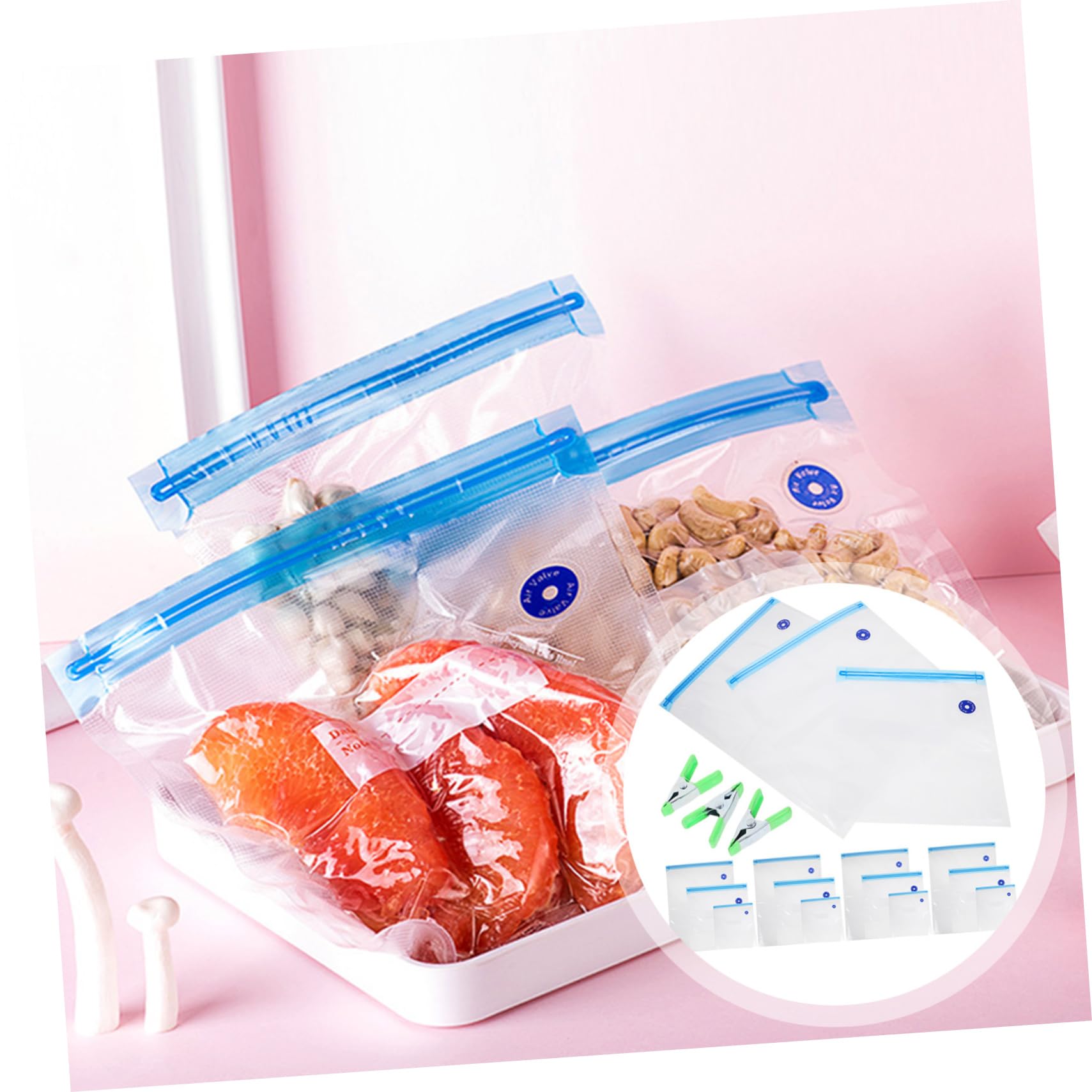 COLLBATH Food Sealer Vacuum Storage Bags 3 Sizes Reusable Leakproof for Meat Pet Food Fruits Vegetables