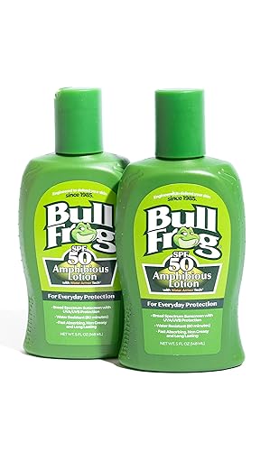 Bullfrog Loción anfibia de protección solar SPF 50 | Libre de oxibenzona y octinoxato | UVA/UVB de amplio espectro, 5 onzas, paquete de 2
