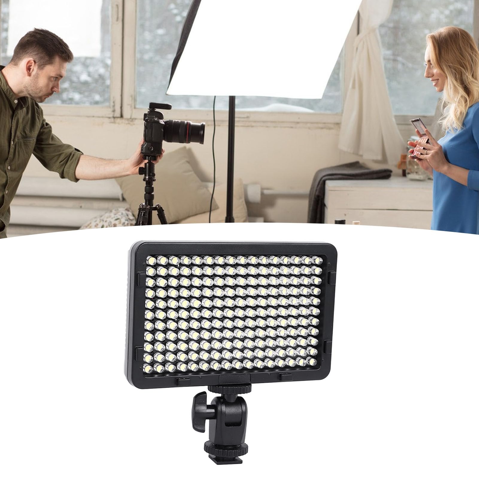 Luz de Vídeo LED, Iluminación de Fotografía Portátil con 176 Cuentas LED, Lámpara de Panel Regulable Recargable, Luz de Relleno con Soporte para Zapata, para Cámara DSLR