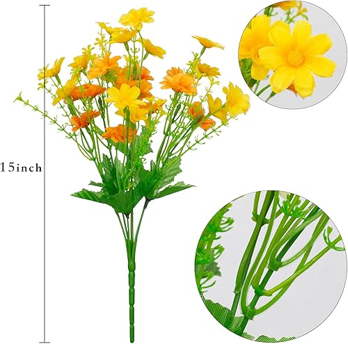 Miniatura 6 de Margarita artificial, 8 paquetes de flores para mamás, plantas resistentes a los rayos UV, flores de seda falsas que no se decoloran, arbustos