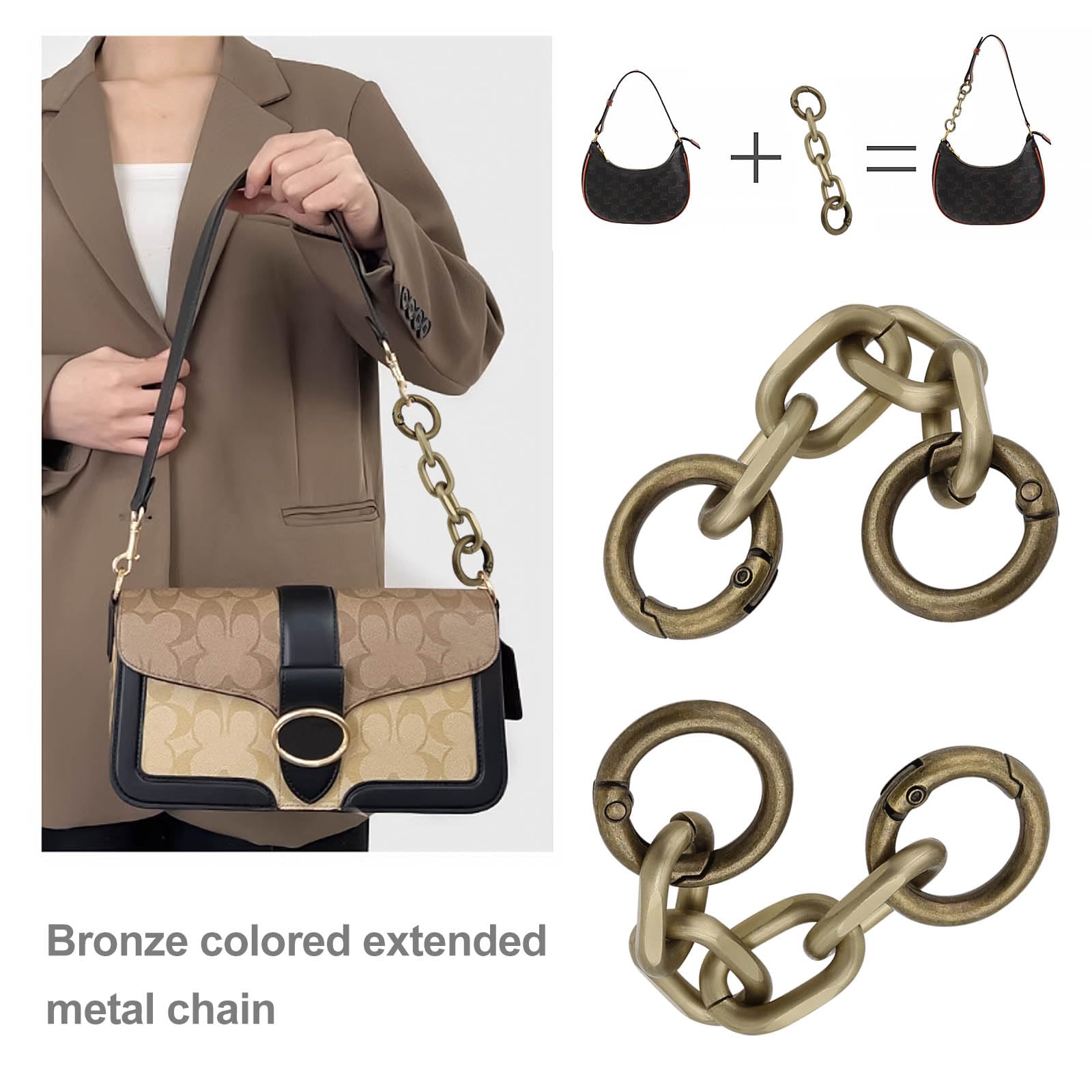 The Lord of the Tools 2pcs Bag Extender Chain with Spring Buckle Rings Aluminum Alloy Strap Extender 9.7cm Chain Extender for Handbags Shoulder Bags Bronze - Image 2