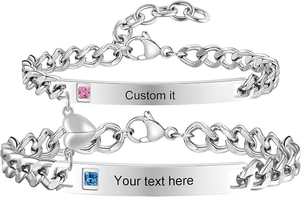 Gamtic Customize ID Bracelets Gift for Couples - His & Her Matching Bracelet, Men Women Promise Cuban Chain Bracelet