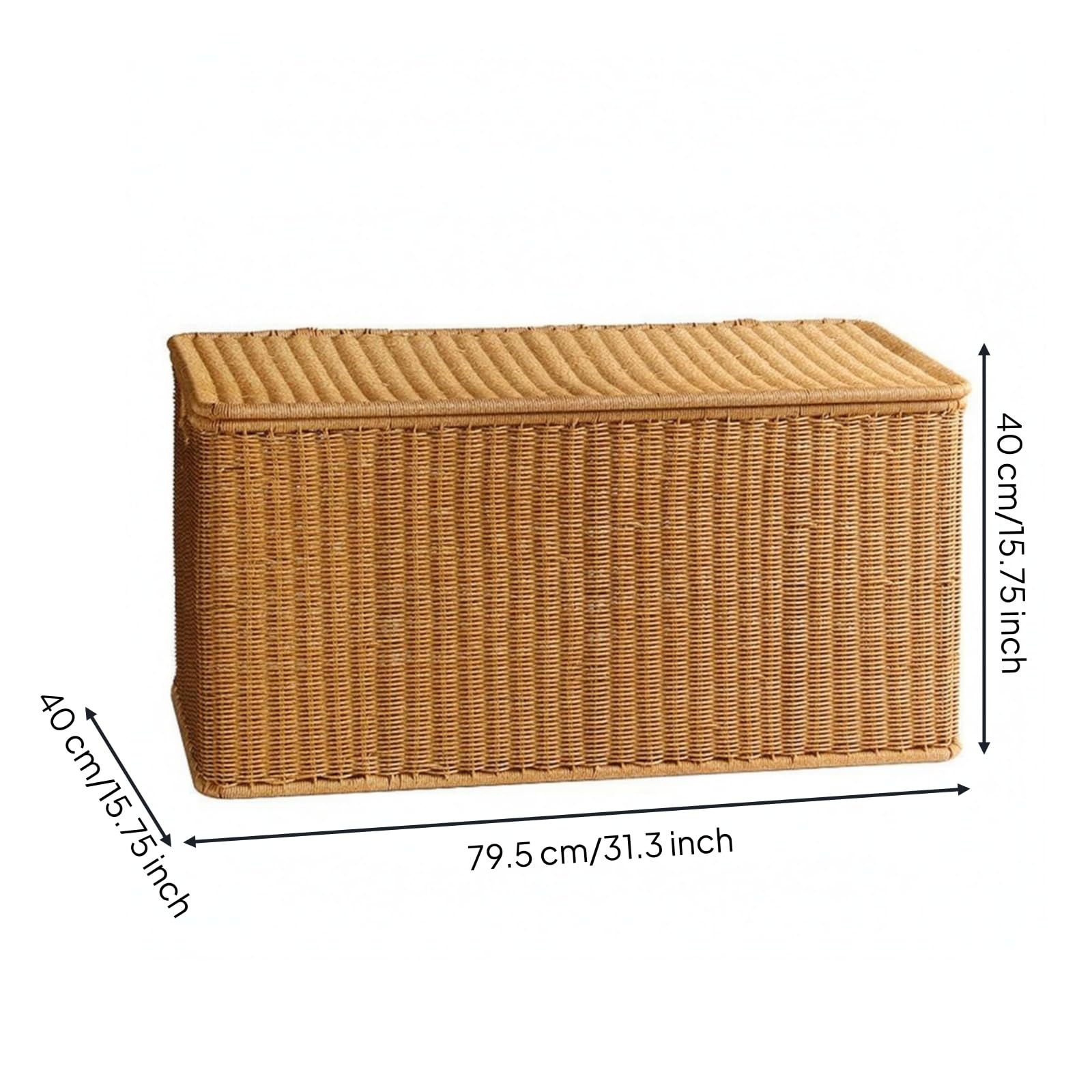 Baúl de Almacenamiento Grande Rattan Imitación Organizador Arcón con Tapa Contenedor con Asas Diseño Tejido y Marco Firme Adecuado para Salón, Marrón Claro, 79.5X40X38.5/40CM