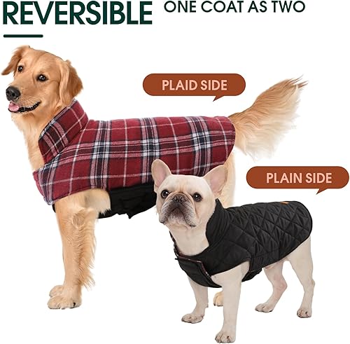 Miniatura 4 de Kuoser - Acogedor chaleco de invierno para perro, impermeable, resistente al viento, reversible, estilo británico, abrigo cálido para perros, para
