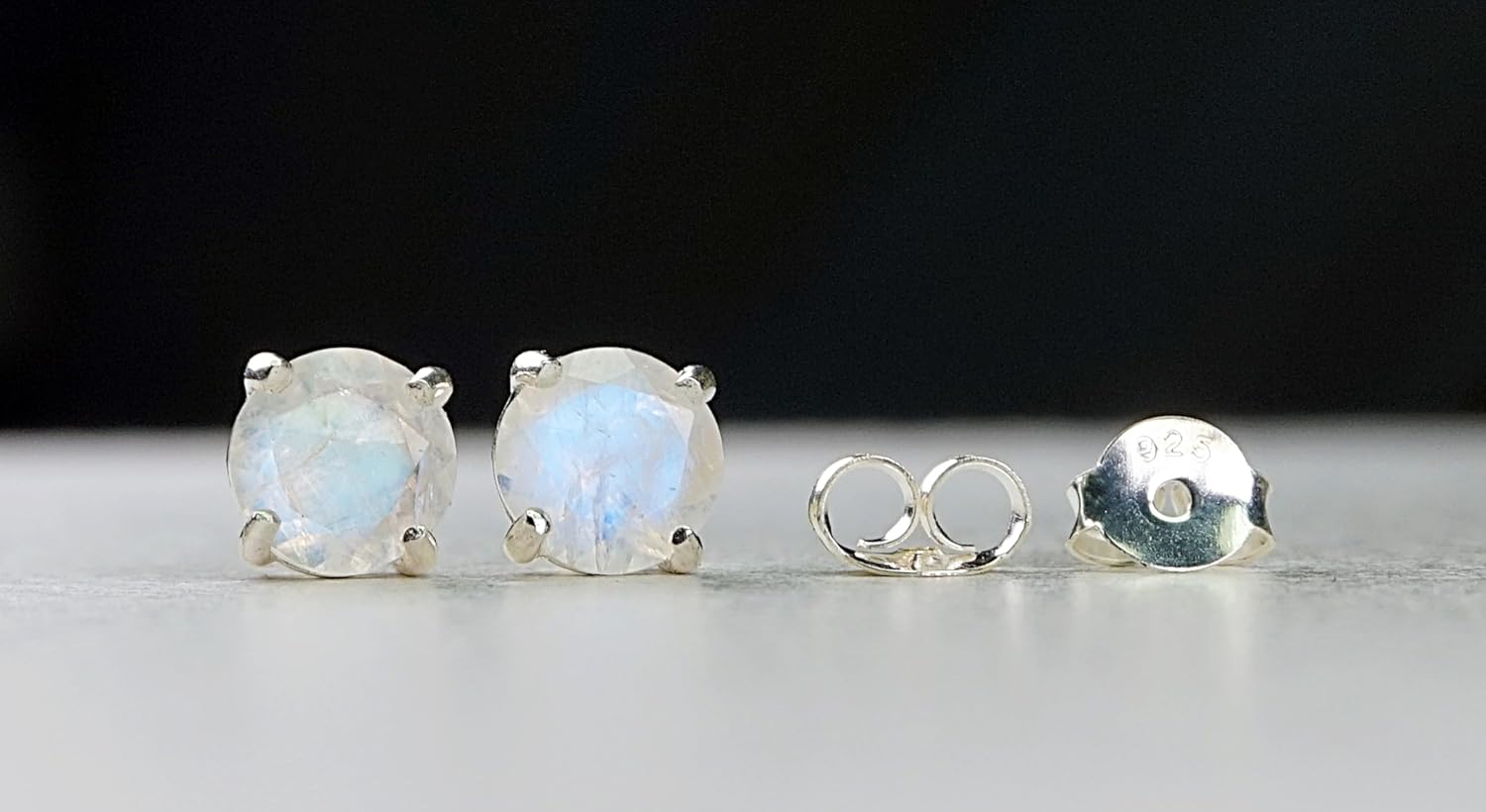 6mm Round Faceted Genuine Gemstone 925 Sterling Silver Stud Earrings for Women Jewelry Gift, S42