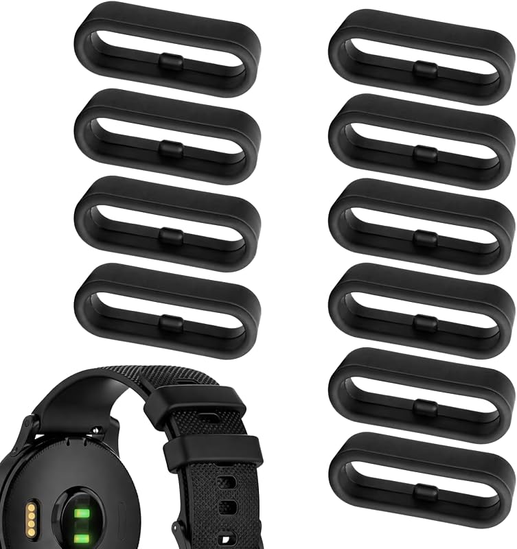 10 Piezas Anillos de Silicona para Reloj 22mm, Retenedores para Correas de Reloj Garmin Vivoactive 3, Fenix 5s, Forerunner 245, Correas Reloj de Silicona para Relojes Deportivos y Smartwatches (Negro)
