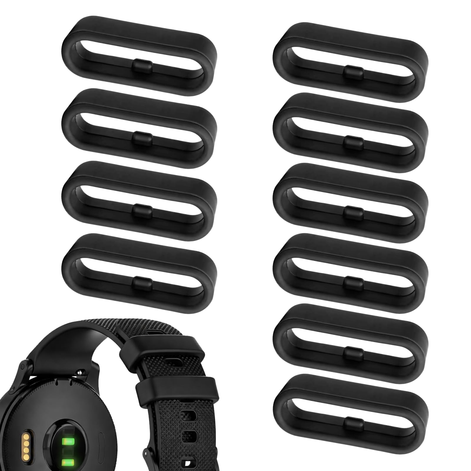 10 Piezas Anillos de Silicona para Reloj 22mm, Retenedores para Correas de Reloj Garmin Vivoactive 3, Fenix 5s, Forerunner 245, Correas Reloj de Silicona para Relojes Deportivos y Smartwatches (Negro)