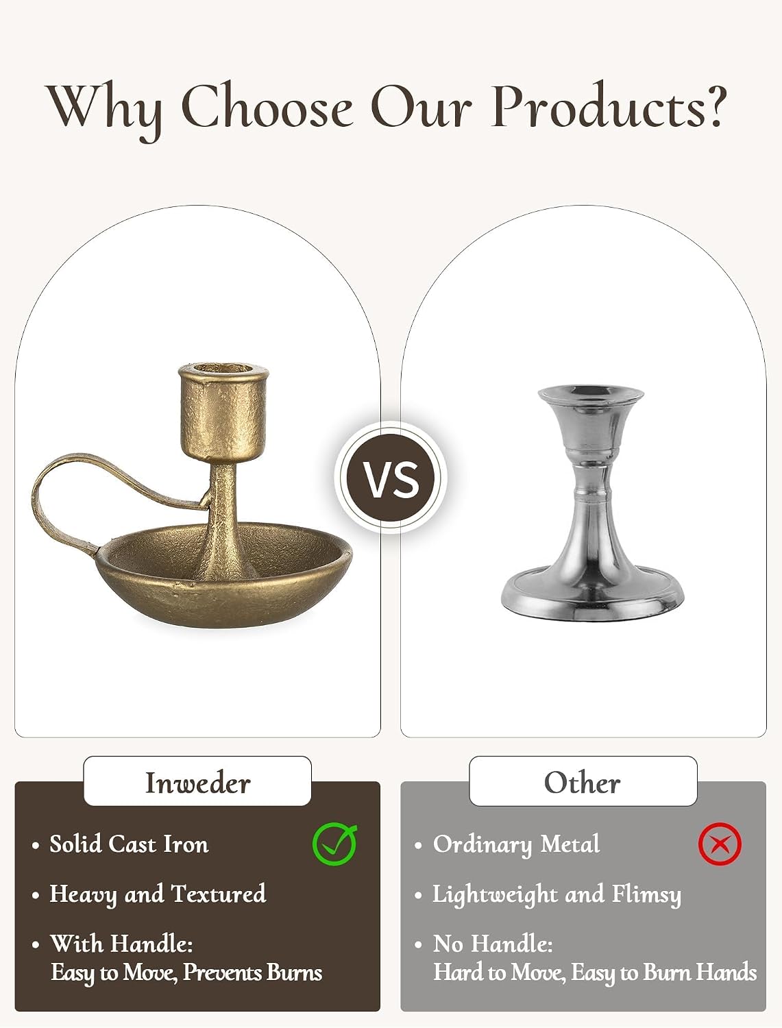 Vintage Brass Candlestick Holders: Cast Iron Taper Candle Holders