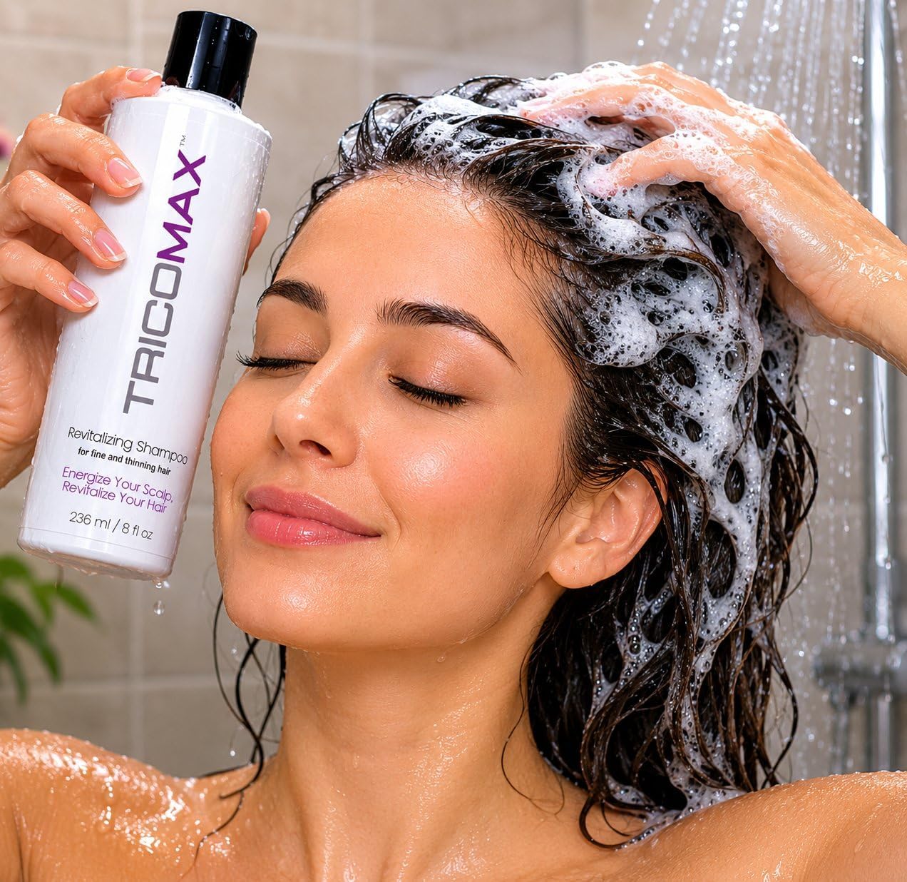 TricoMax™ Thinning Hair Shampoo + Stimulating Scalp Lotion Bundle | Micro Bubble Technology | Anti Thinning Treatment for Men & Women | Thicker, Fuller-Looking Hair | Sulfate Free | 236ml + 118ml