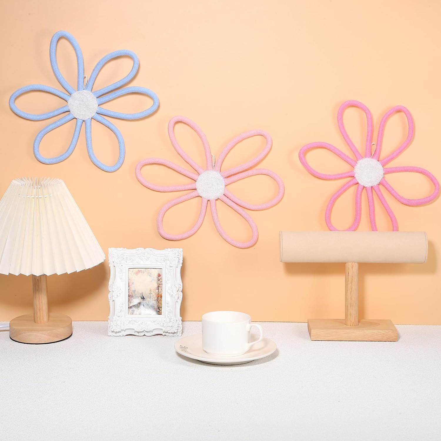3pcs Boho Wall Decor Cotton Rope Flower Pendant Girls Bedroom Decor Floral Wall
