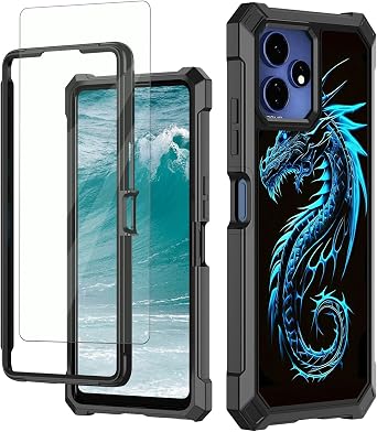 Rossy for Celero 5G Plus 2024 Phone Case for Celero 3 Plus 5G Case 3rd Version with Tempered Glass Screen Protector Heavy Duty Shockproof Dual Layer Soft TPU Hard PC Protective Cover,Blue Dragons