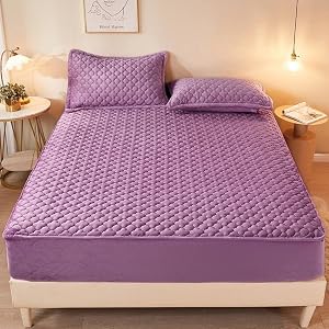 Fitted Sheet for Standard Mattress and Air Bed Mattress Queen Purple Crystal Velvet Bed Sheet Thick Quilted Warm