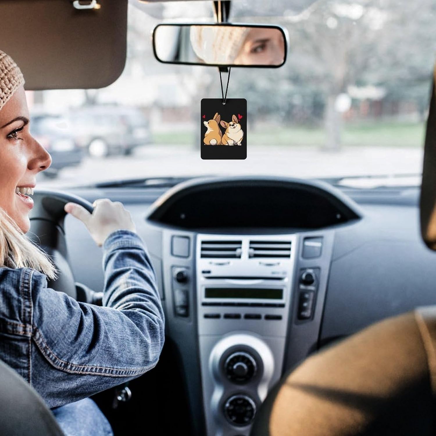 Corgi Couple Car Air Freshener Cute Hanging Aromatherapy Tablets for Car Home Square