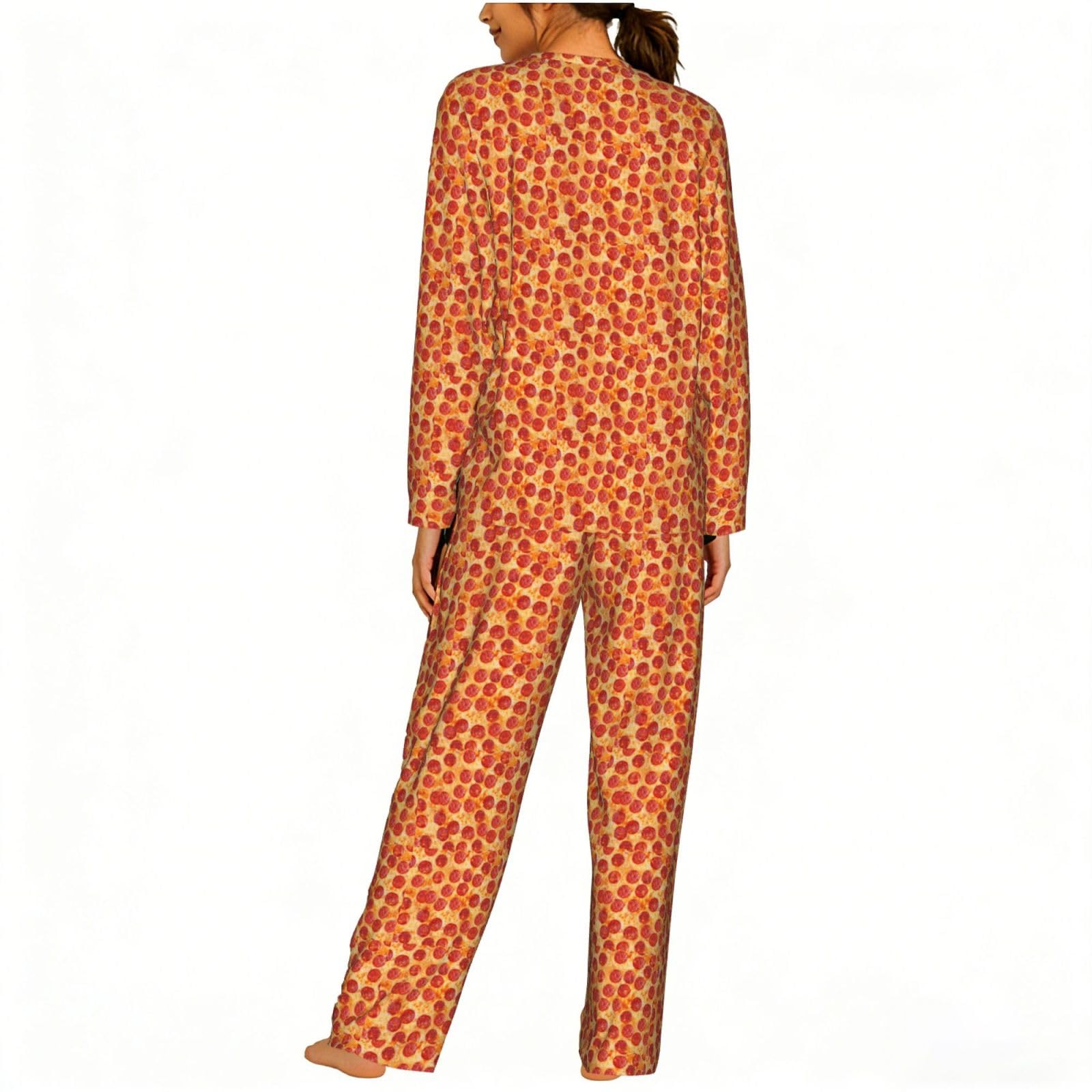 3d Pizza Pepperoni Stampa Delle Donne Manica Lunga Pigiama Corrispondente Morbido Elastico Coulisse Casual Daywear