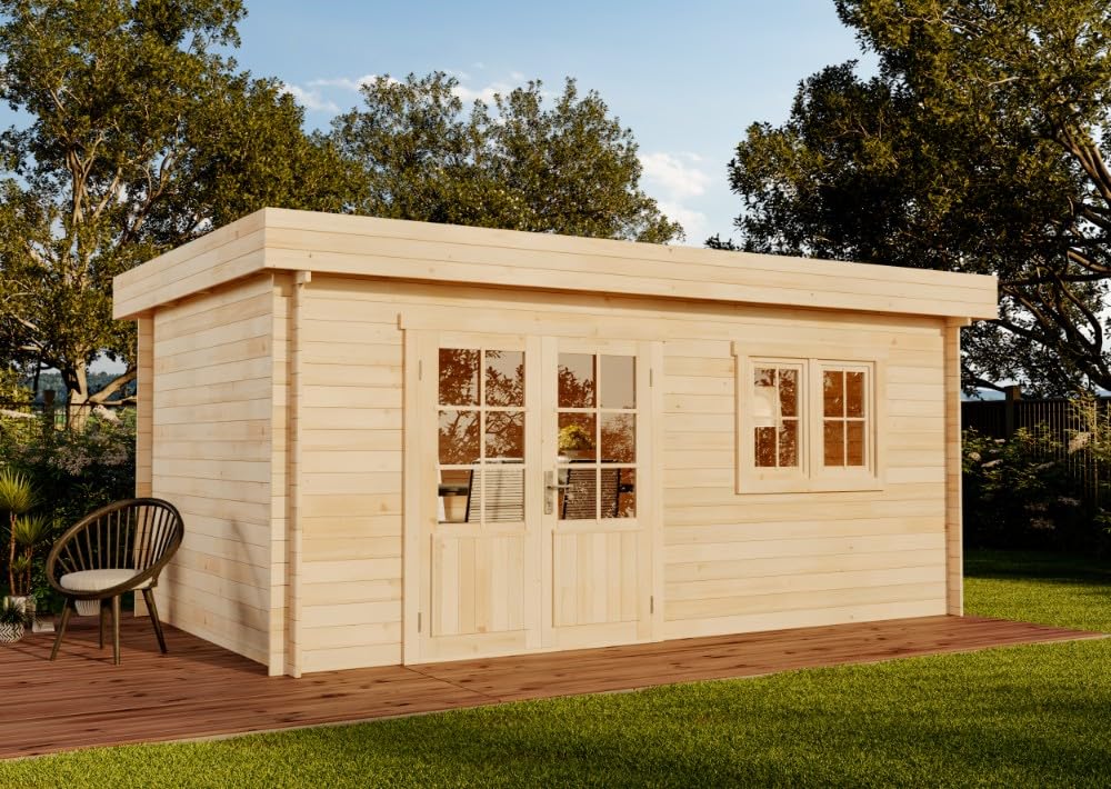 Alpholz Gartenhaus Spree-28 A aus naturbelassenem Holz 520x320cm mit 28 mm Wandstärke & Pultdach